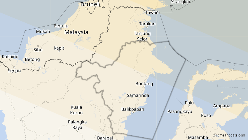 A map of East Kalimantan, Indonesia, showing the path of the Jun 21, 2020 Annular Solar Eclipse