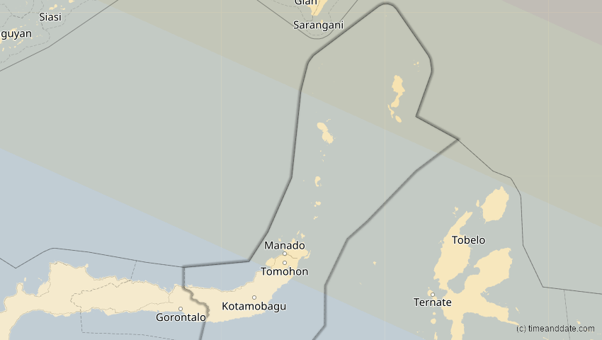 A map of North Sulawesi, Indonesia, showing the path of the Jun 21, 2020 Annular Solar Eclipse