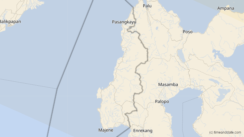 A map of West Sulawesi, Indonesia, showing the path of the Jun 21, 2020 Annular Solar Eclipse