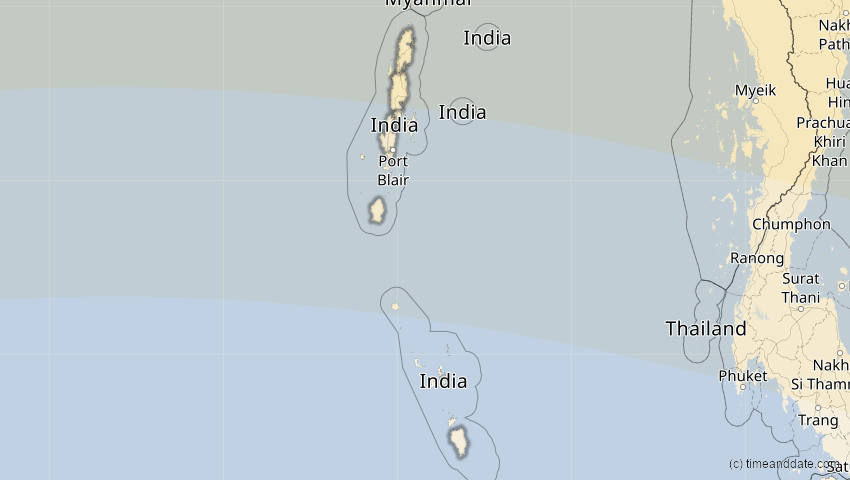 A map of Andaman and Nicobar Islands, India, showing the path of the Jun 21, 2020 Annular Solar Eclipse