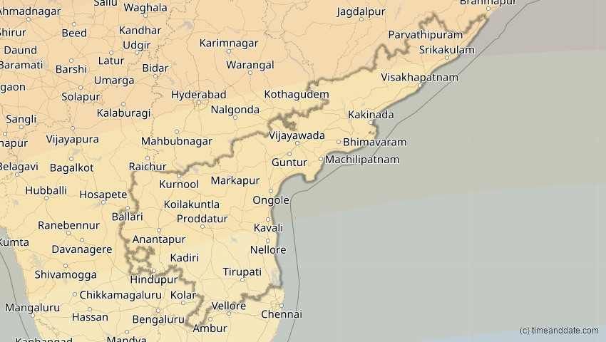 A map of Andhra Pradesh, India, showing the path of the Jun 21, 2020 Annular Solar Eclipse