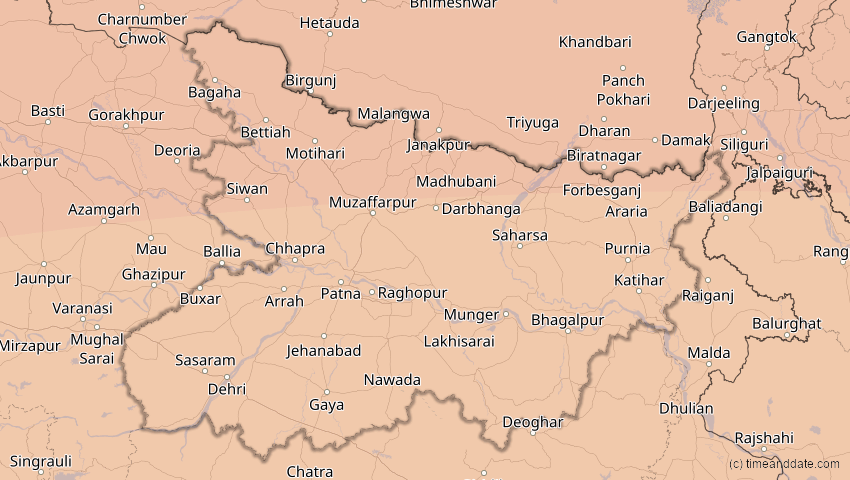 A map of Bihar, Indien, showing the path of the 21. Jun 2020 Ringförmige Sonnenfinsternis