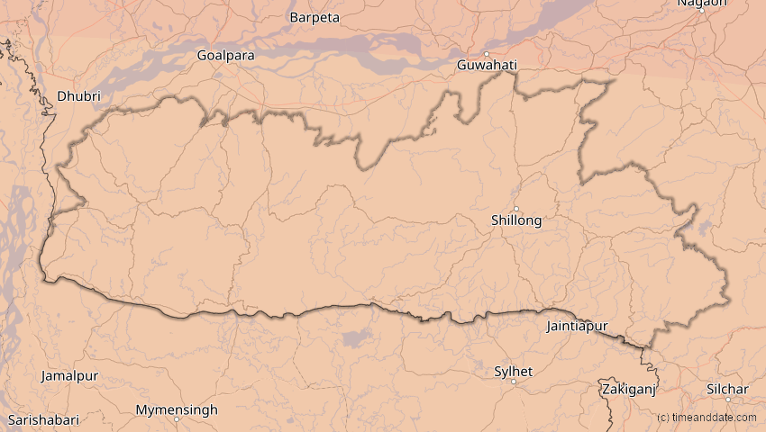 A map of Meghalaya, Indien, showing the path of the 21. Jun 2020 Ringförmige Sonnenfinsternis
