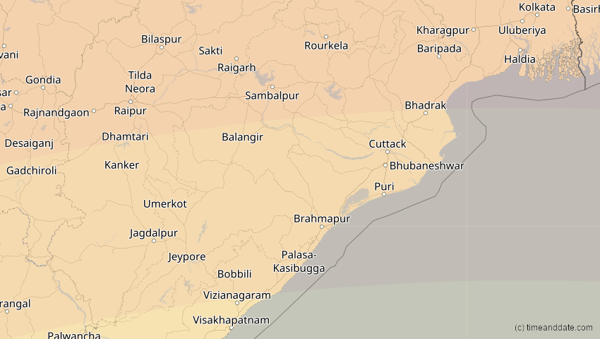A map of Odisha, India, showing the path of the Jun 21, 2020 Annular Solar Eclipse