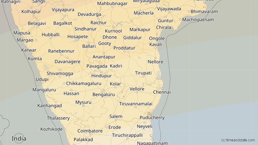 A map of Pondicherry, Indien, showing the path of the 21. Jun 2020 Ringförmige Sonnenfinsternis