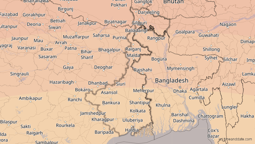 A map of Westbengalen, Indien, showing the path of the 21. Jun 2020 Ringförmige Sonnenfinsternis
