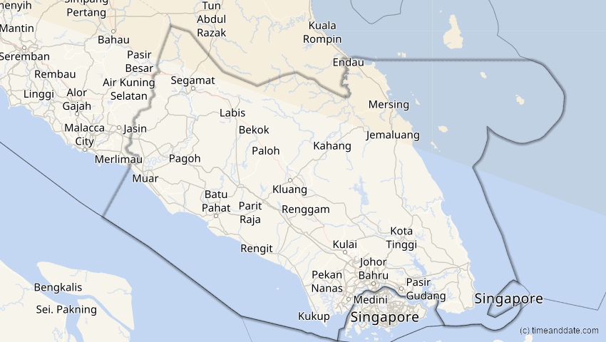 A map of Johor, Malaysia, showing the path of the Jun 21, 2020 Annular Solar Eclipse