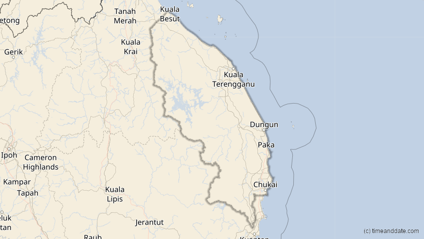 A map of Terengganu, Malaysia, showing the path of the 21. Jun 2020 Ringförmige Sonnenfinsternis