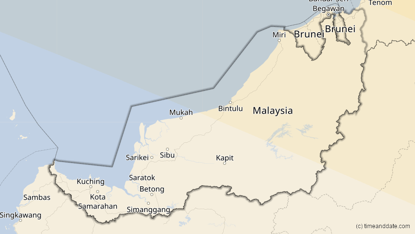 A map of Sarawak, Malaysia, showing the path of the 21. Jun 2020 Ringförmige Sonnenfinsternis