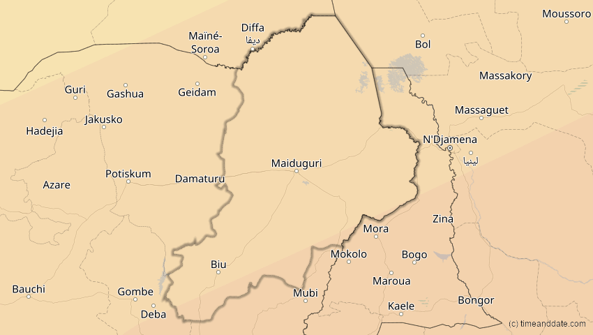 A map of Borno, Nigeria, showing the path of the 21. Jun 2020 Ringförmige Sonnenfinsternis