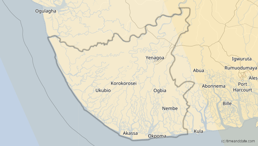 A map of Bayelsa, Nigeria, showing the path of the Jun 21, 2020 Annular Solar Eclipse