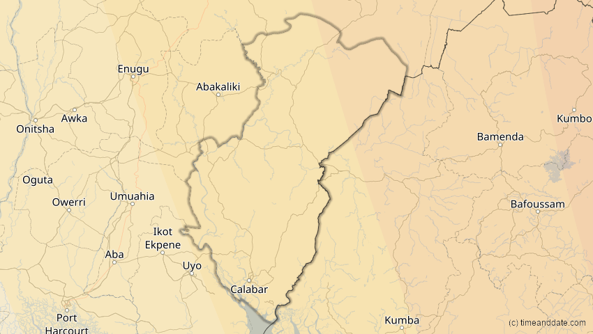 A map of Cross River, Nigeria, showing the path of the 21. Jun 2020 Ringförmige Sonnenfinsternis
