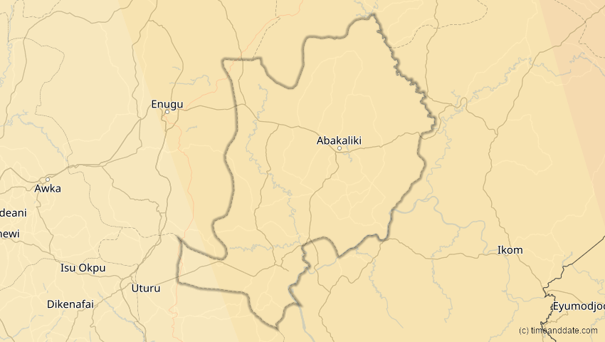 A map of Ebonyi, Nigeria, showing the path of the 21. Jun 2020 Ringförmige Sonnenfinsternis