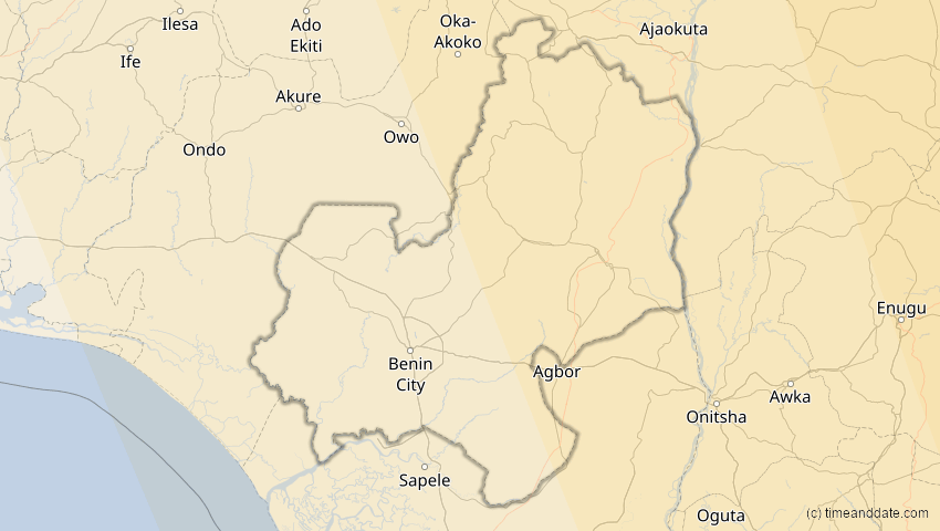 A map of Edo, Nigeria, showing the path of the 21. Jun 2020 Ringförmige Sonnenfinsternis