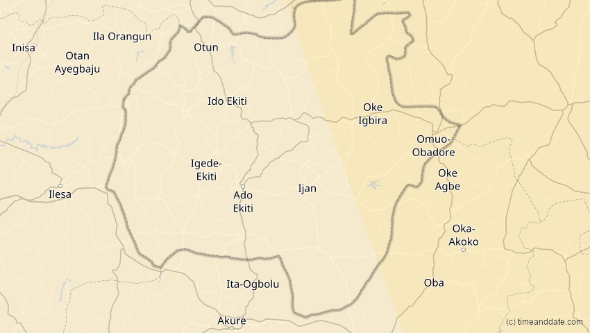 A map of Ekiti, Nigeria, showing the path of the 21. Jun 2020 Ringförmige Sonnenfinsternis