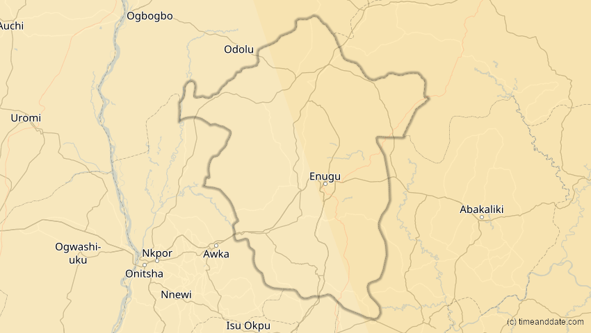 A map of Enugu, Nigeria, showing the path of the 21. Jun 2020 Ringförmige Sonnenfinsternis