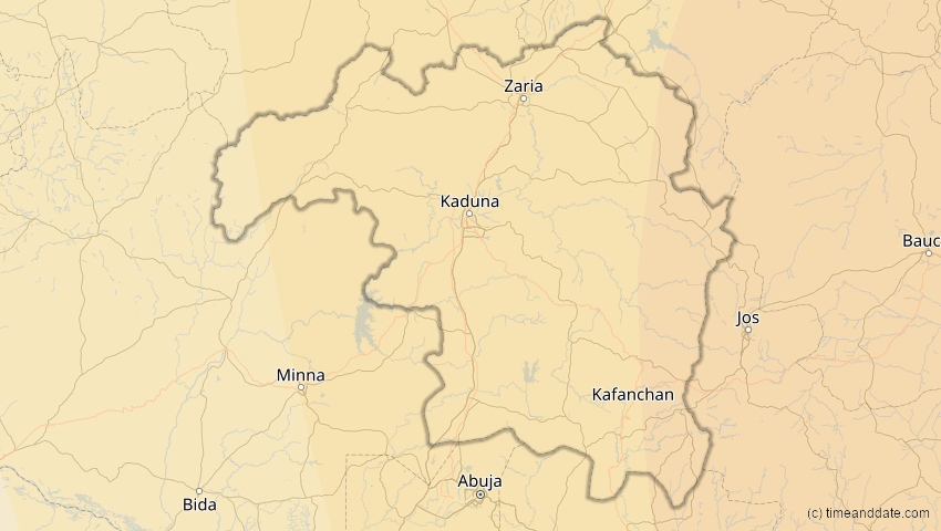 A map of Kaduna, Nigeria, showing the path of the 21. Jun 2020 Ringförmige Sonnenfinsternis