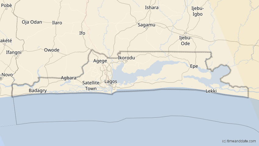 A map of Lagos, Nigeria, showing the path of the 21. Jun 2020 Ringförmige Sonnenfinsternis