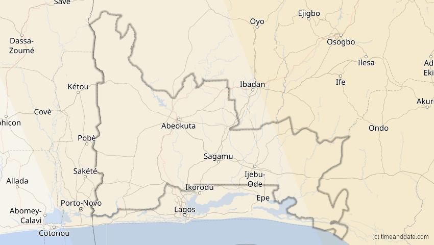 A map of Ogun, Nigeria, showing the path of the Jun 21, 2020 Annular Solar Eclipse