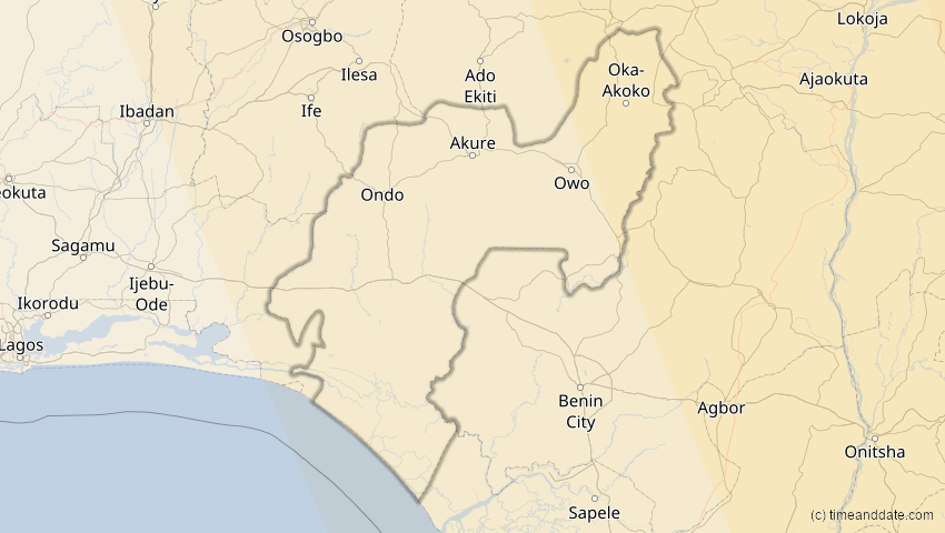 A map of Ondo, Nigeria, showing the path of the Jun 21, 2020 Annular Solar Eclipse