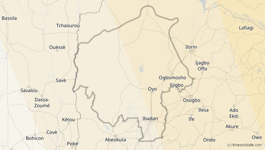 A map of Oyo, Nigeria, showing the path of the 21. Jun 2020 Ringförmige Sonnenfinsternis