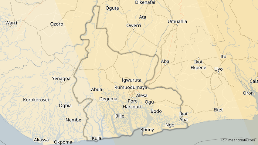 A map of Rivers, Nigeria, showing the path of the 21. Jun 2020 Ringförmige Sonnenfinsternis