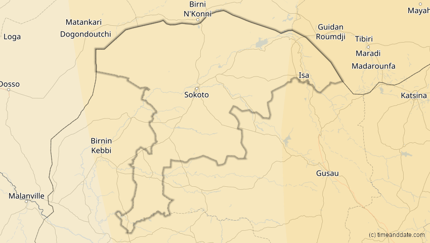 A map of Sokoto, Nigeria, showing the path of the 21. Jun 2020 Ringförmige Sonnenfinsternis