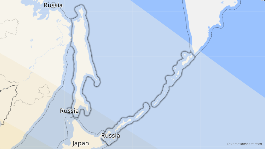 A map of Sachalin, Russland, showing the path of the 21. Jun 2020 Ringförmige Sonnenfinsternis