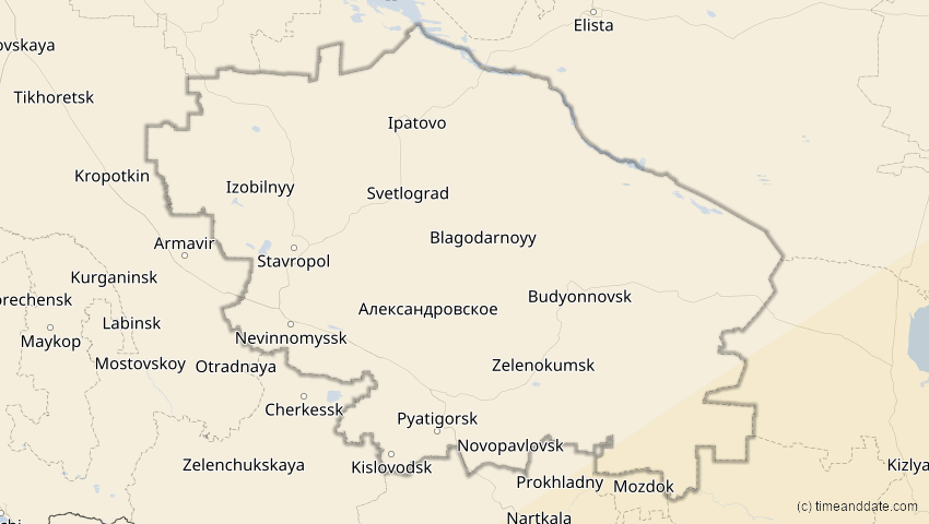 A map of Stawropol, Russland, showing the path of the 21. Jun 2020 Ringförmige Sonnenfinsternis