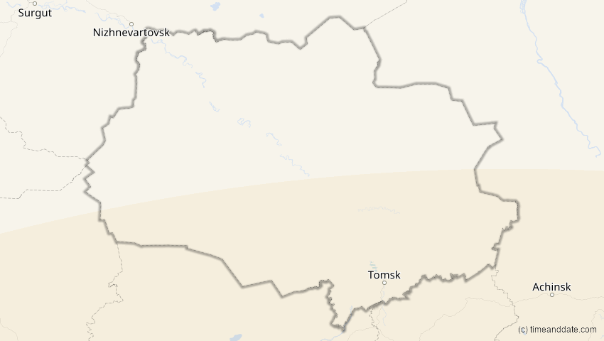 A map of Tomsk, Russia, showing the path of the Jun 21, 2020 Annular Solar Eclipse