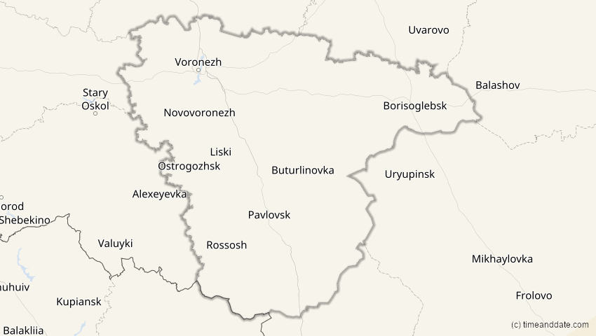 A map of Woronesch, Russland, showing the path of the 21. Jun 2020 Ringförmige Sonnenfinsternis