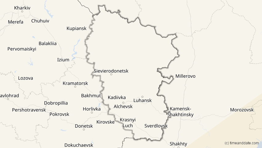 A map of Luhansk, Ukraine, showing the path of the 21. Jun 2020 Ringförmige Sonnenfinsternis