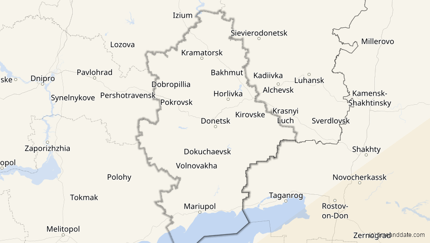 A map of Donezk, Ukraine, showing the path of the 21. Jun 2020 Ringförmige Sonnenfinsternis