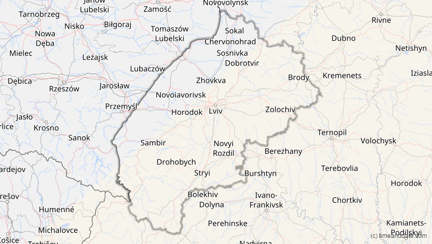 A map of Lviv, Ukraine, showing the path of the Jun 21, 2020 Annular Solar Eclipse