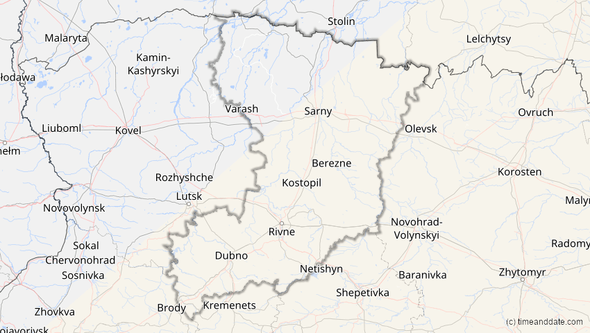A map of Riwne, Ukraine, showing the path of the 21. Jun 2020 Ringförmige Sonnenfinsternis