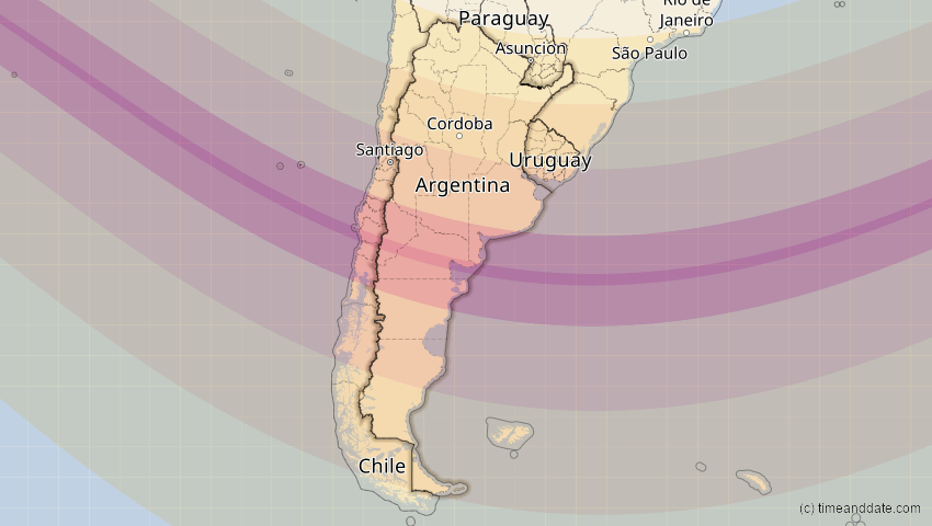 A map of Argentinien, showing the path of the 14. Dez 2020 Totale Sonnenfinsternis