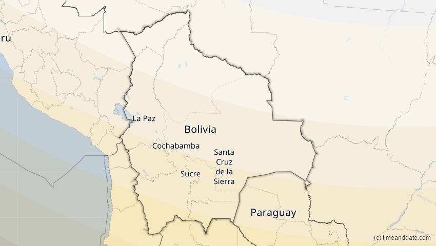 A map of Bolivia, showing the path of the Dec 14, 2020 Total Solar Eclipse