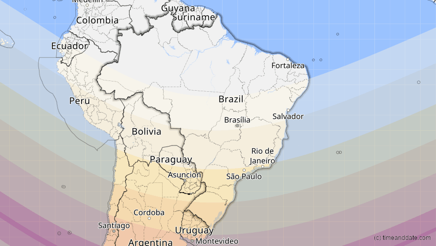 A map of Brazil, showing the path of the Dec 14, 2020 Total Solar Eclipse