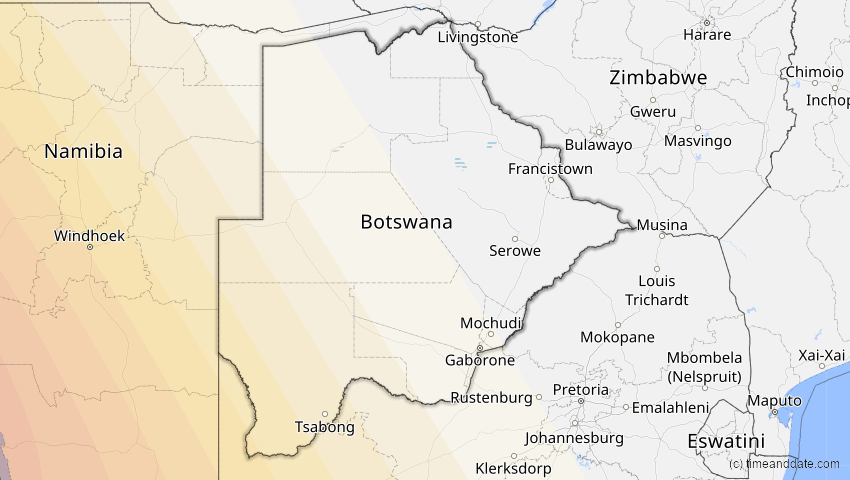 A map of Botswana, showing the path of the Dec 14, 2020 Total Solar Eclipse