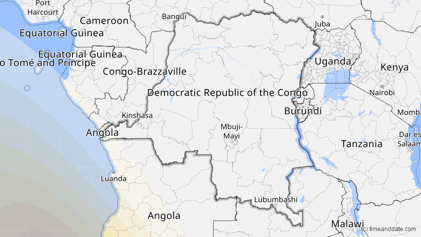 A map of Kongo Dem.Rep., showing the path of the 14. Dez 2020 Totale Sonnenfinsternis