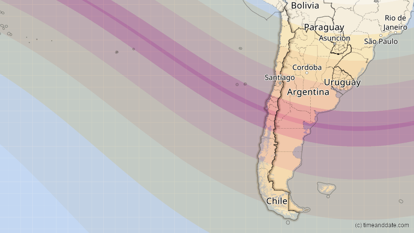 A map of Chile, showing the path of the Dec 14, 2020 Total Solar Eclipse