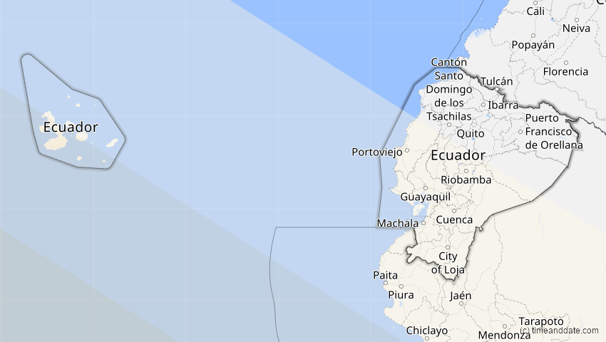 A map of Ecuador, showing the path of the Dec 14, 2020 Total Solar Eclipse