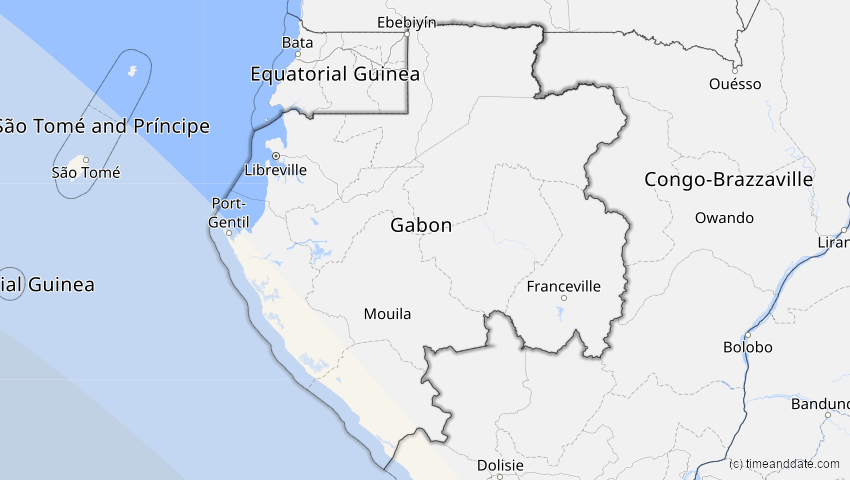 A map of Gabon, showing the path of the Dec 14, 2020 Total Solar Eclipse