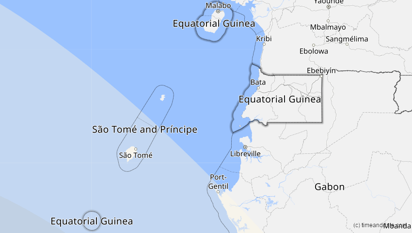 A map of Equatorial Guinea, showing the path of the Dec 14, 2020 Total Solar Eclipse