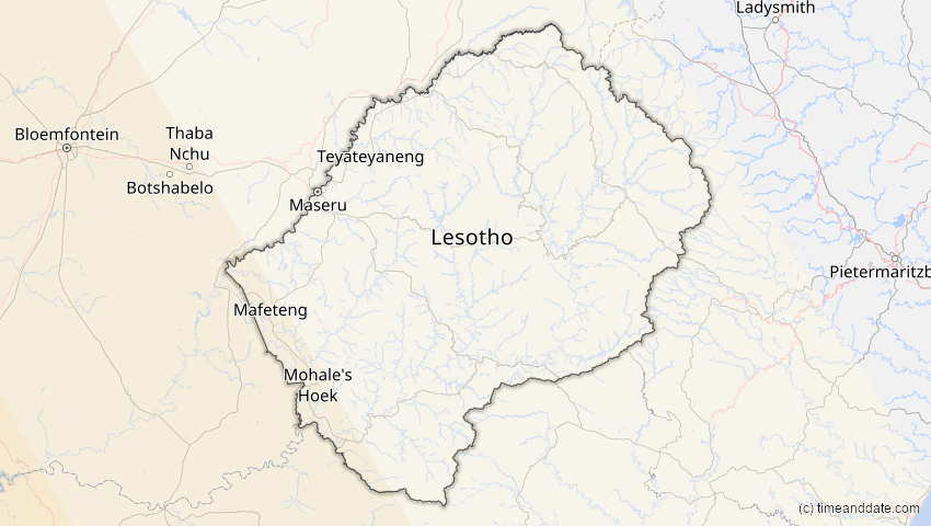 A map of Lesotho, showing the path of the 14. Dez 2020 Totale Sonnenfinsternis