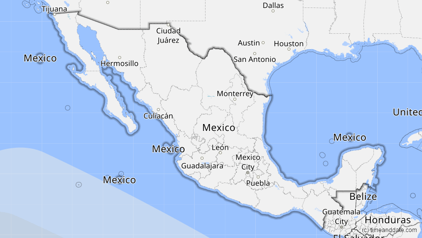 A map of Mexico, showing the path of the Dec 14, 2020 Total Solar Eclipse