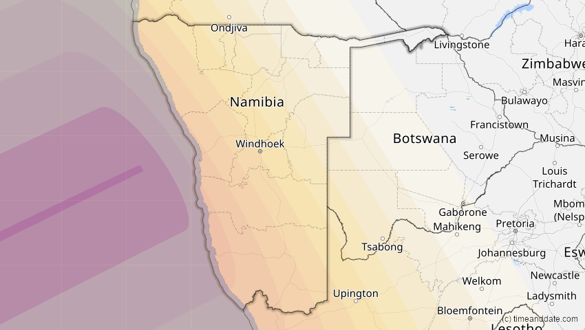 A map of Namibia, showing the path of the Dec 14, 2020 Total Solar Eclipse