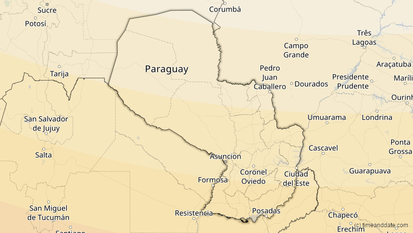 A map of Paraguay, showing the path of the Dec 14, 2020 Total Solar Eclipse