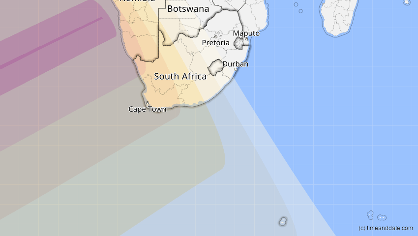 A map of South Africa, showing the path of the Dec 14, 2020 Total Solar Eclipse
