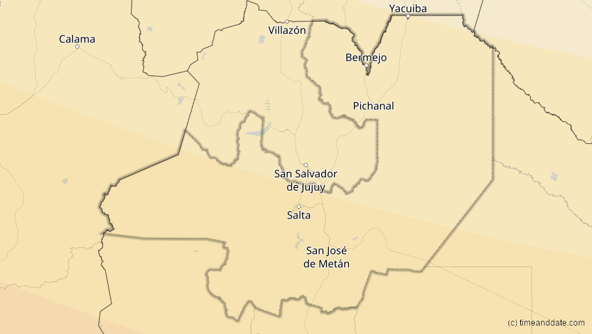 A map of Salta, Argentinien, showing the path of the 14. Dez 2020 Totale Sonnenfinsternis
